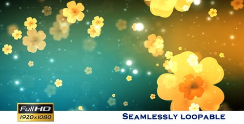 Floating Glowing Yellow Flowers Loop Background