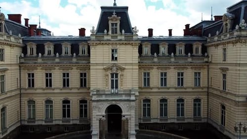 Aerial drone view of a flying over the old palace.