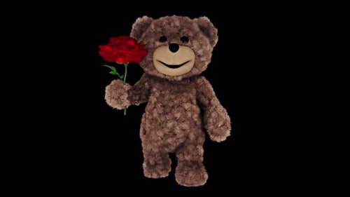 Teddy Bear Shows Rose Looped Alpha Channel
