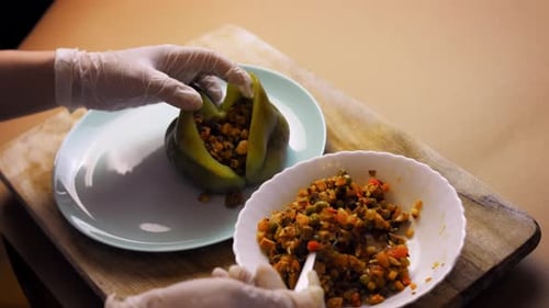 Stuffing Green Bell Pepper with Veggie Filling