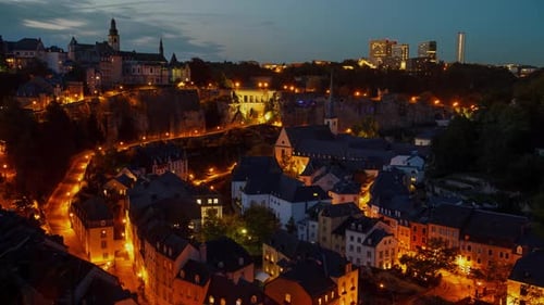 Old town of Luxembourg City at night.