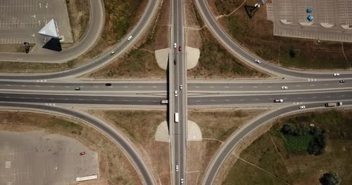 Aerial View of Transport Junction, Traffic Cross Road Junction Day