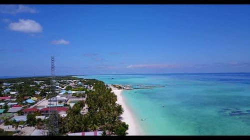 Aerial scenery of paradise sea view beach adventure by shallow water with white sand background of a