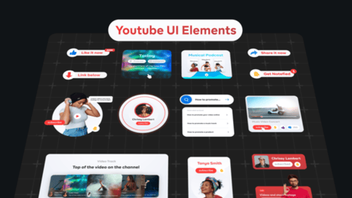 YouTube Video UI Elements Pack – Animated Overlays for Subscribe, Comments, Likes and Music Visuals