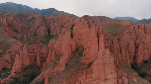 Aerial Drone Shot of the Red Desert Mountains in Kazakhstan