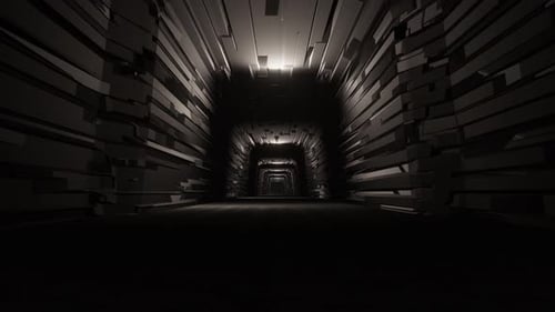 Dark Futuristic Tunnel Flythrough Geometric Motion Background