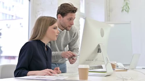 Teamwork in Modern Office, Collaboration on Computer