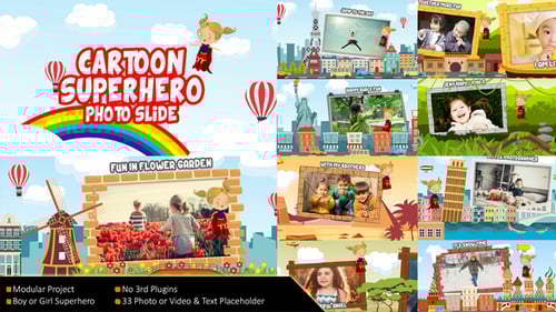 Flying Cartoon Superhero Slideshow