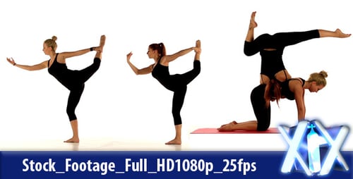 Two Women Demonstrate Yoga Poses in Bright Studio