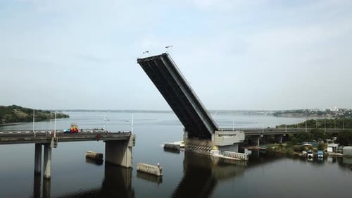 A drone hit a raised bridge over the river, for the safe passage of merchant ships.