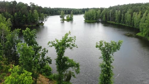 Lake with Boat Yacht. Aerial View