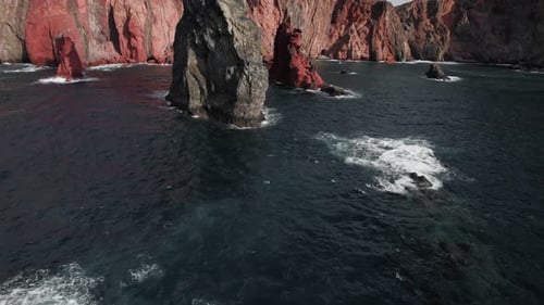 Aerial View of Rocky Coastline and Cliffs