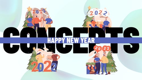 New Year Celebration Flat Design Scenes with Glitch Text Animations