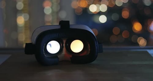 Virtual Reality Headset with Night City Background
