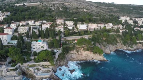 Aerial of buildings on the coast