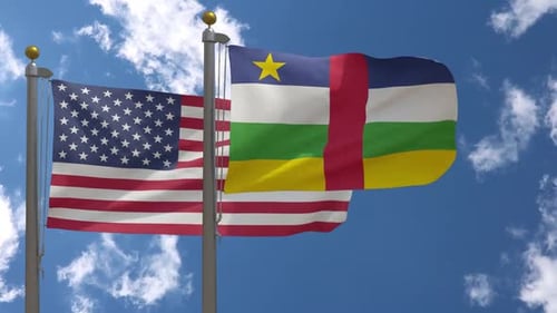 United States and Central African Republic Flags Waving on Poles