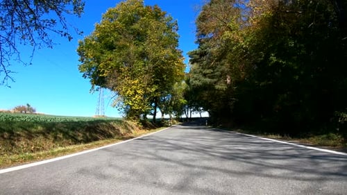 Autumn car drive in rural landscape