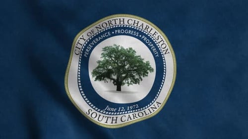 Bandeira da cidade de North Charleston, Carolina do Sul, Estados Unidos, balançando ao vento