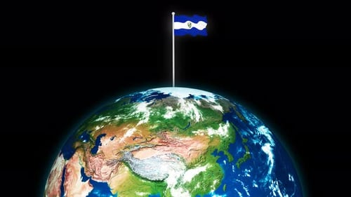 El Salvador Flag Waving on Rotating Earth Loop
