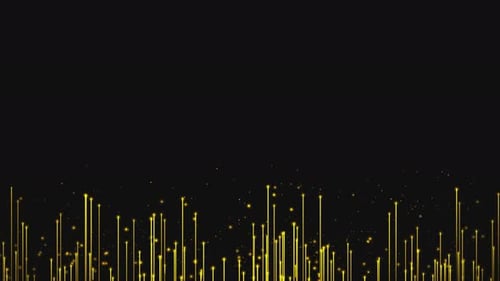 Des particules dorées scintillantes se déplacent de manière abstraite dans l'espace sur un fond transparent.