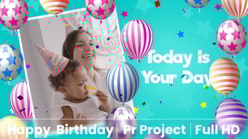 Colorful Happy Birthday Slideshow with Animated Balloons and Confetti