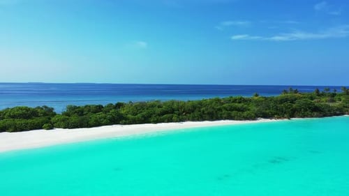 Beautiful Aerial Clean View of A White Sandy Paradise Beach and Blue Sea Background