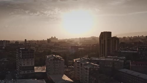 Aerial View of City Silhouette the Sunset or Sunrise