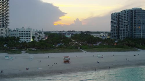 Beach and City at Sunset Aerial