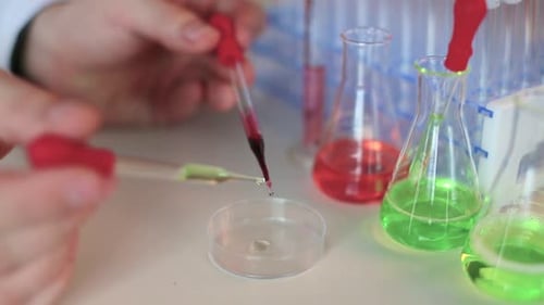 Close Up Footage of a Laboratory Analyze Sample of Blood.