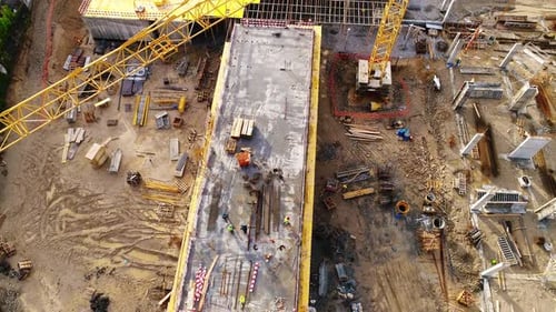 Aerial view of a new house building on a construction site