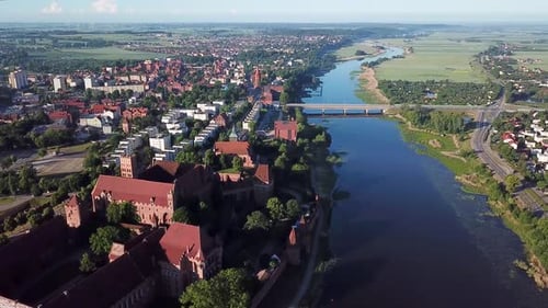 Aerial: The Castle of Malbork in Poland, summer time