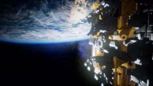 Spaceship with View on Space and Planet Earth