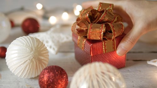 Festive Christmas Decorations with Gift Box and Ornaments