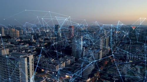 smart Connected city skyline. Futuristic network concept, city Technology.