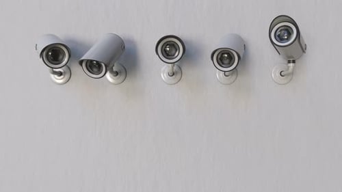 3D Security Cameras Scanning Wall Surveillance Animation