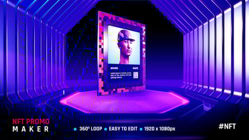Neon NFT Card Display Carousel with Pixelated Frame