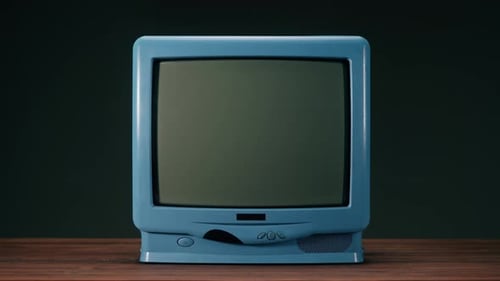 Retro Blue Television Showing Static Noise