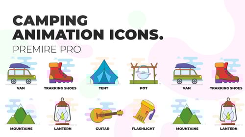 Animated Camping and Outdoor Adventure Icons Pack