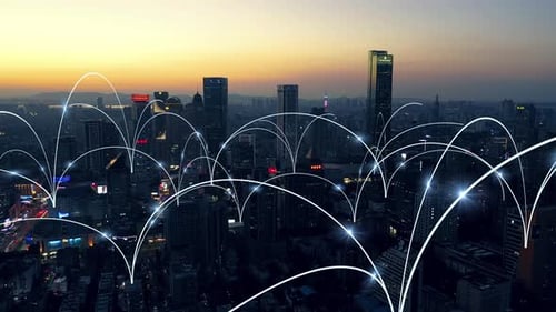 smart Connected city skyline. Futuristic network concept, city Technology.