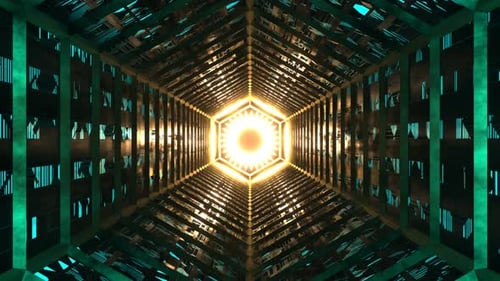 Flight in abstract sci-fi tunnel seamless loop. Futuristic motion graphics