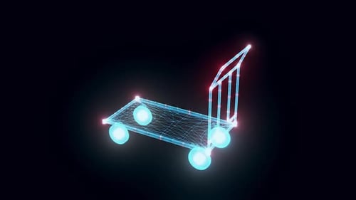 Futuristic Holographic Hand Truck Wireframe Rotating Animation Loop