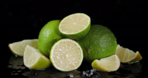 Fresh Limes and Lime Wedges with Water