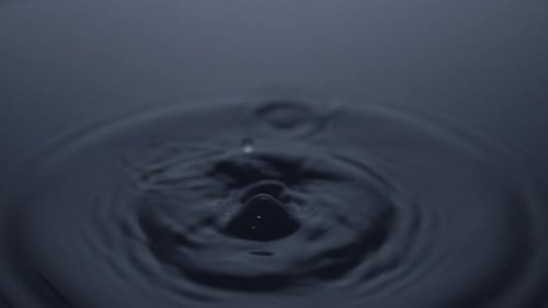 Wassertropfen in extremer Nahaufnahme kräuseln sich. Zeitlupe.