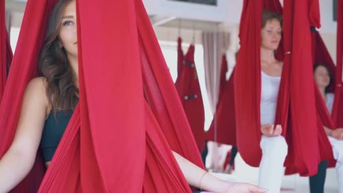 Aerial Yoga Class in Fitness Studio
