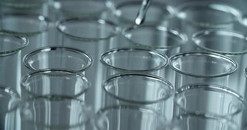 Pipette Adds Drop to Multiple Clear Test Tubes