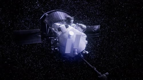 3D Spacecraft Rotates in Starfield with Cosmic Glow