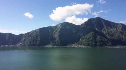 Drone fly around volcano and lake Bali Indonesia
