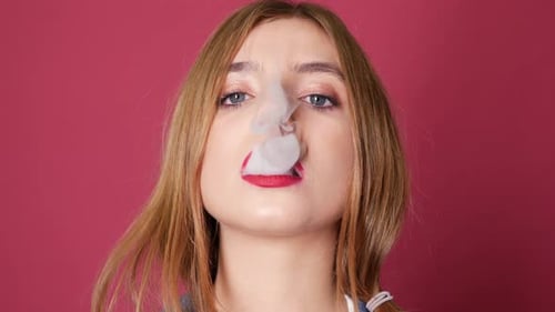 girls exhaling cigarette smoke Sticker Sexy Woman with Cigar on Dark Background Beautiful Girl Exhaling Cloud Of
