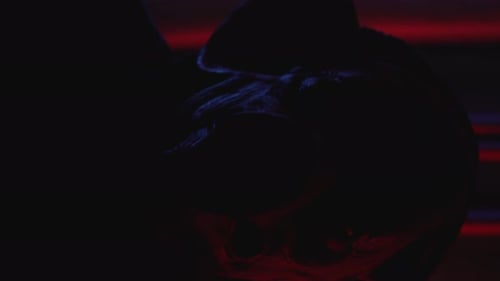 Vertical Video of Creepy Man with Pig Mask Horror FX Effect Lightning Concept