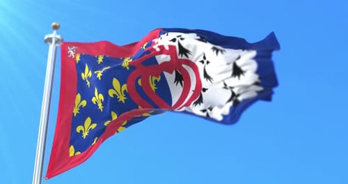 Waving Historical Heraldic Flag Design Against Blue Sky